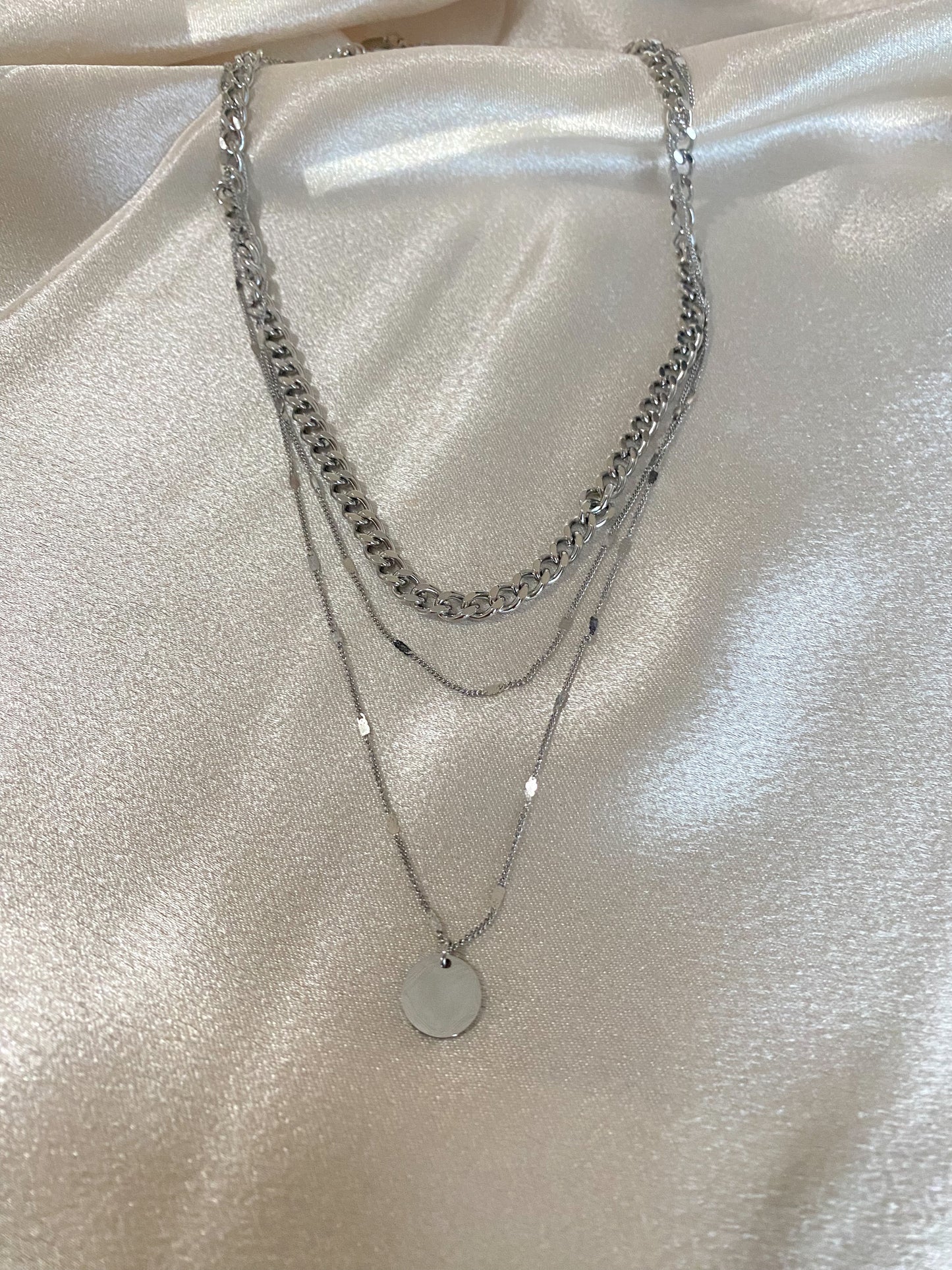 Triple Silver Chain Necklace