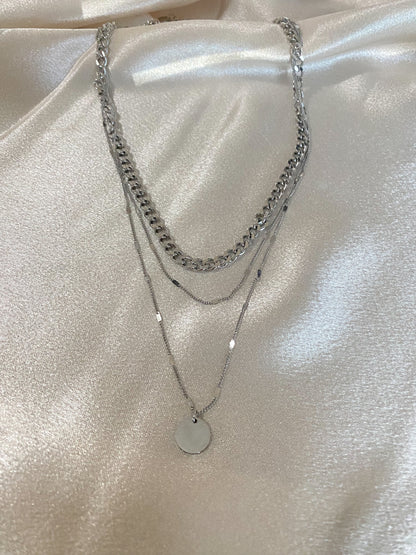 Triple Silver Chain Necklace