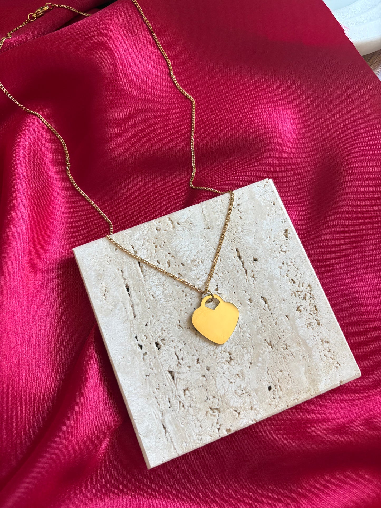 Gold Heart Curb Chain Necklace