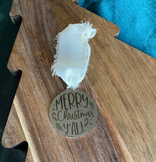 Merry Christmas Y'all Silver Ornament
