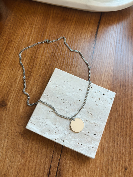Silver Circle Curb Chain Necklace
