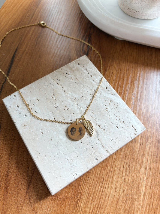 Gold Circle Necklace w/ Angel Charm