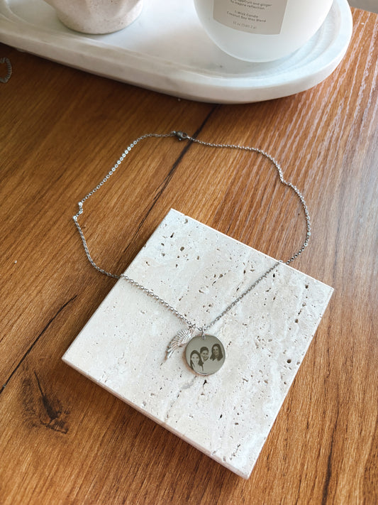 Silver Circle Necklace w/ Angel Charm