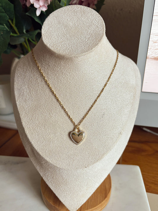 Gold CZ Heart Necklace